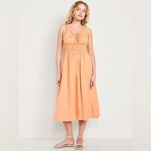 Old Navy Womens Ruffled Midi Dress Size M Orange Smocked Milkmaid Cottage